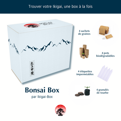 La Bonsai Box est un kit complet pour cultiver des bonsaïs à partir de graines. Chaque coffret comprend 4 types de graines, 4 pots biodégradables, 4 granulés de tourbe, 4 étiquettes imperméables et un guide digital complet. C'est le cadeau idéal pour les amoureux de la nature et les passionnés de jardinage. Livraison gratuite au Canada et aux États-Unis.